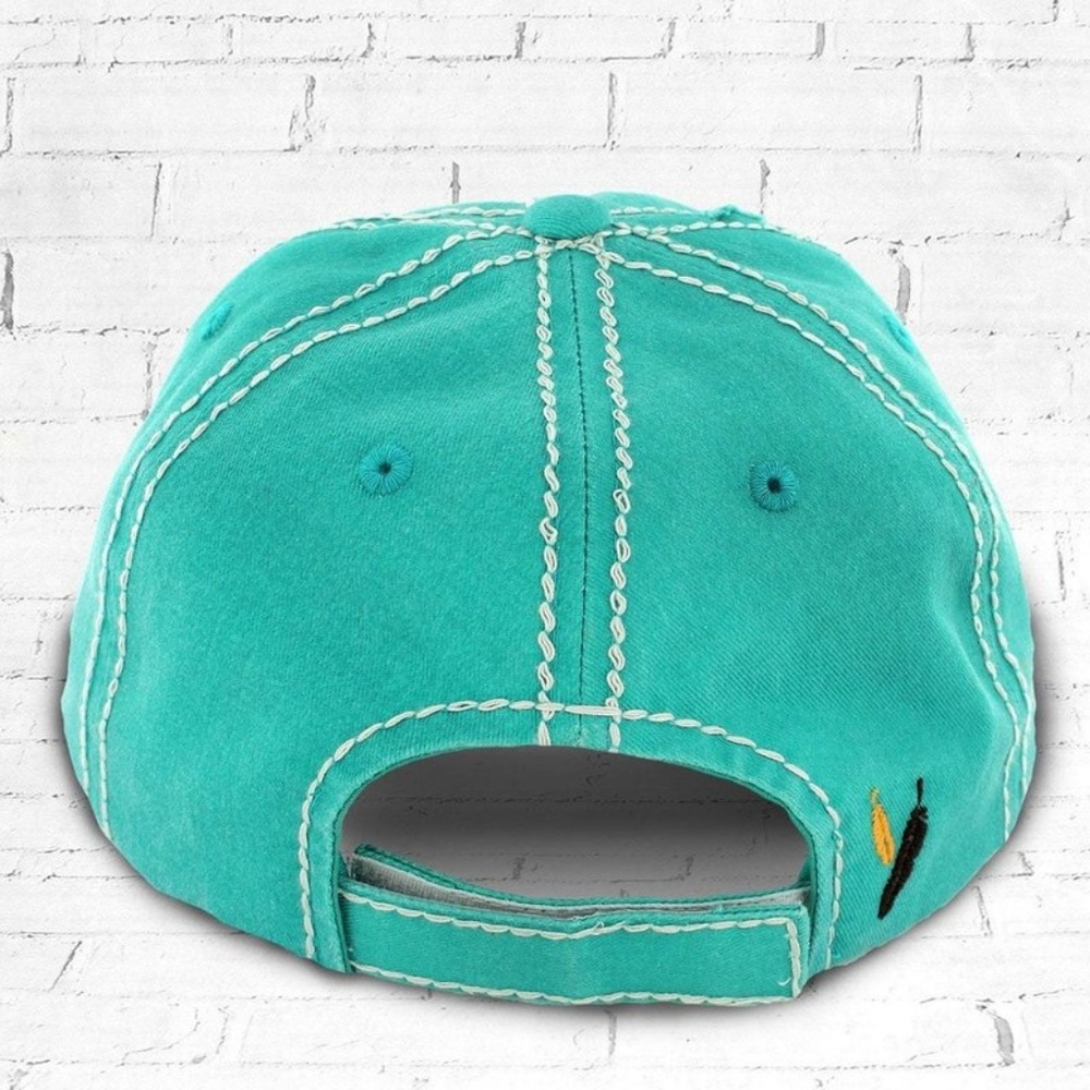 JUST IN!!! FREE SPIRIT Distressed Teal Feather Hat - Picture 2 of 2